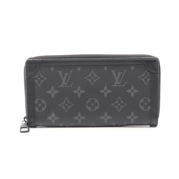 LOUIS VUITTON Trunk Zippy Wallet M80558 Monogram Eclipse Canvas Leather Blk Used