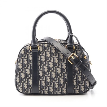 Christian Dior D-vibe Bowling Handbag Medium Oblique Jacquard canvas leather