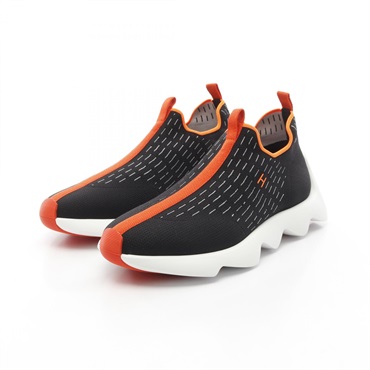 HERMES Eclair knit sneakers  Fabric Black Orange Used mens size 43