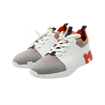HERMES Depart sneakers leather Fabric White Gray Orange Used mens #43 1/2