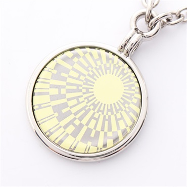 HERMES OP'H Medal Necklace Pendant Stainless Steel Yellow Used women