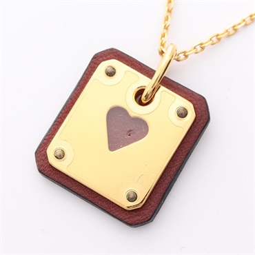 HERMES As de Coeur PM Necklace Gold Plated Swift leather Brown Used women