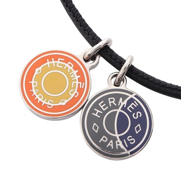 HERMES Eclipse Necklace Pendant Stainless Steel Black Silver Used women