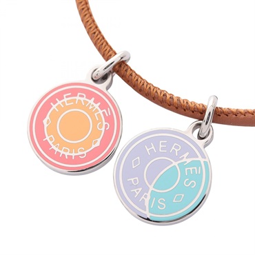 HERMES Eclipse Necklace Stainless Steel Silver Brown Used women