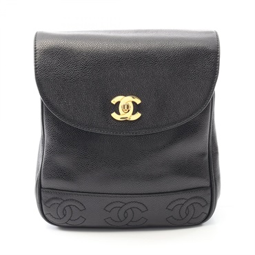 CHANEL Triple Coco Chain Rucksack Backpack Calfskin Black Used Women GHW CC