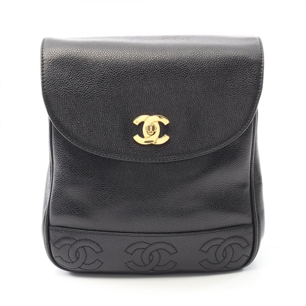 CHANEL Triple Coco Chain Rucksack Backpack Calfskin Black Used Women GHW CC