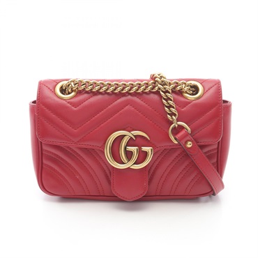 GUCCI GG Marmont Chain Shoulder Bag 446744 Leather Red Used Women