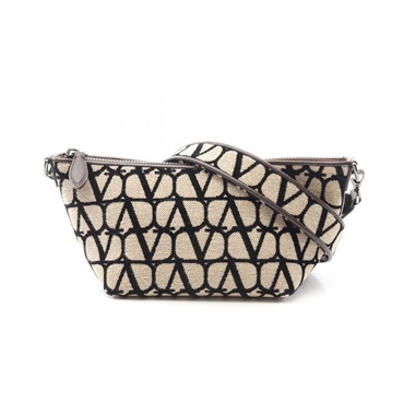 Valentino Toile Iconograph Shoulder Bag Canvas Leather Beige Black Brown Used
