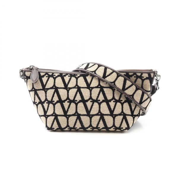 Valentino Toile Iconograph Shoulder Bag Canvas Leather Beige Black Brown Used