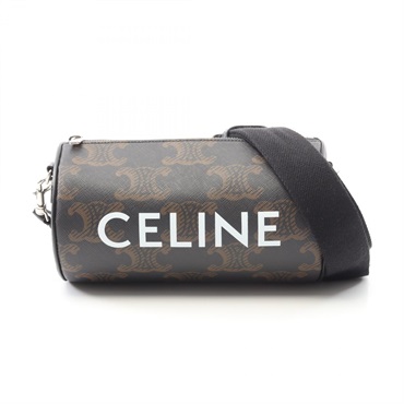 CELINE Triomphe Crossbody Shoulder Bag 110052EKK Canvas Leather Black Brown Used
