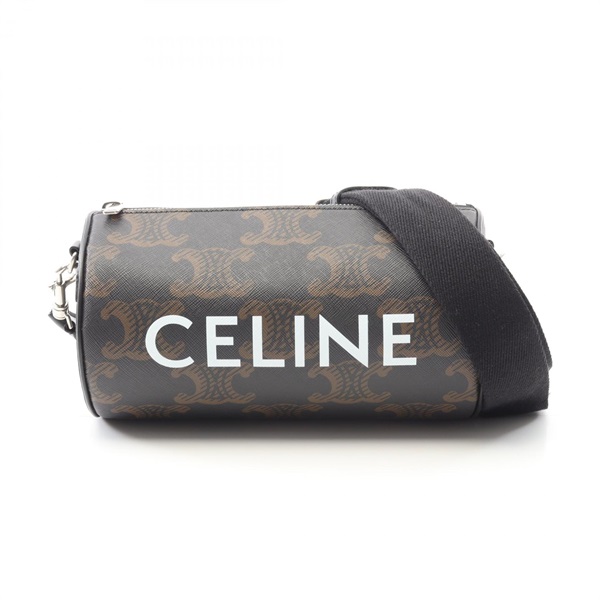CELINE Triomphe Crossbody Shoulder Bag 110052EKK Canvas Leather Black Brown Used