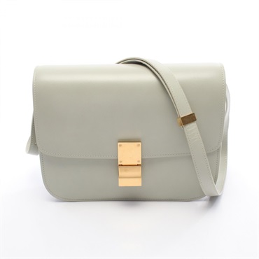 CELINE Classic Box Medium Shoulder Bag crossbody leather Green Used Women GHW