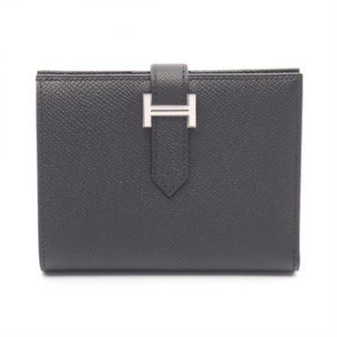 HERMES BEARN Compact Bi-fold wallet Epsom leather Black Used Women B SHW