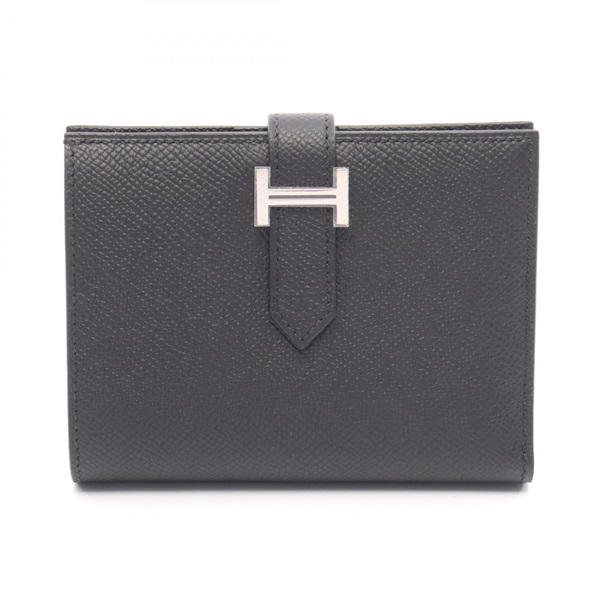 HERMES BEARN Compact Bi-fold wallet Epsom leather Black Used Women B SHW