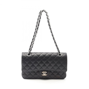 CHANEL Matelasse W flap chain Shoulder Bag AO1112 leather Black Used Women SHW