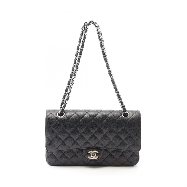 CHANEL Matelasse W flap chain Shoulder Bag AO1112 leather Black Used Women SHW