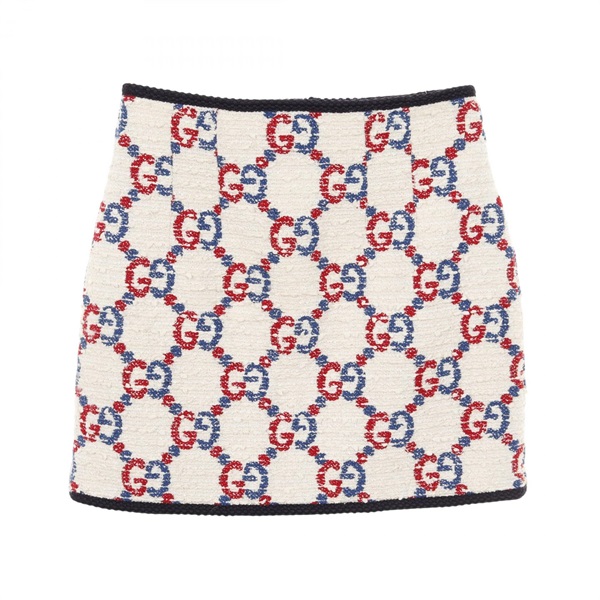 GUCCI GG pattern tweed skirt 577738 cotton Nylon Beige Blue Red Used Women ＃42