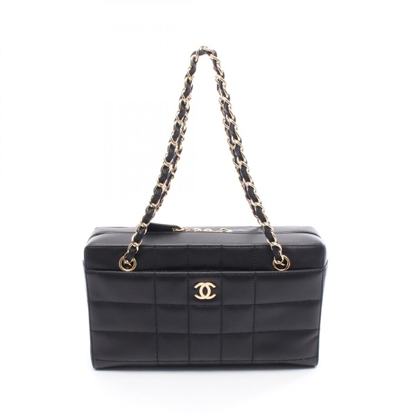 CHANEL Chocolate Bar Chain Shoulder Bag 17955 Lambskin Black GHW Used Women CC