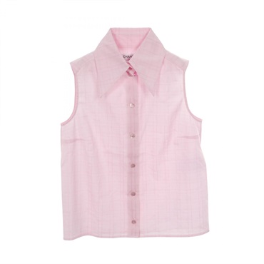 CHANEL COCO Mark Sleeveless Shirt blouse Tops cotton silk Pink Used Women #34