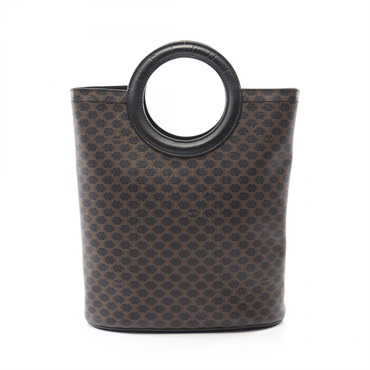 CELINE Macadam Hand Tote Bag PVC coated canvas leather Black Brown Used Women