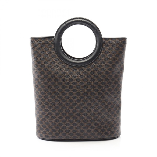 CELINE Macadam Hand Tote Bag PVC coated canvas leather Black Brown Used Women