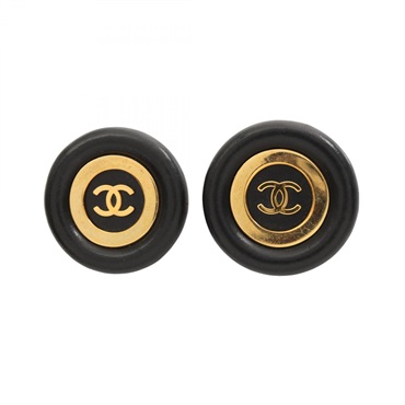 CHANEL COCO Mark Clip-on Earrings Gold Plated Black Used Women CC