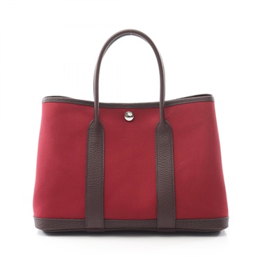 HERMES Garden party TPM Tote hand Bag Z Toile officier Rouge imperial SHW used
