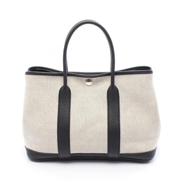 HERMES Garden party TPM Tote Bag Toile H canvas Negonda leather Gray Black Used