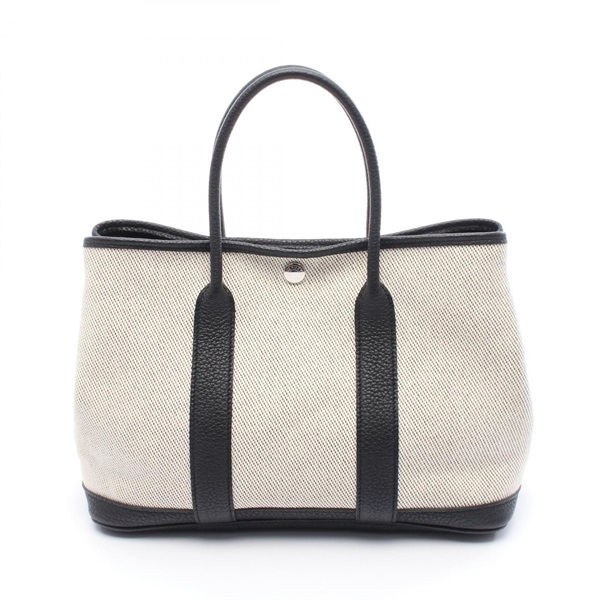 HERMES Garden party TPM Tote Bag Toile H canvas Negonda leather Gray Black Used