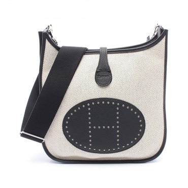 HERMES Evelyne Troyes PM Shoulder Bag Clemence leather Toile H canvas Gray used
