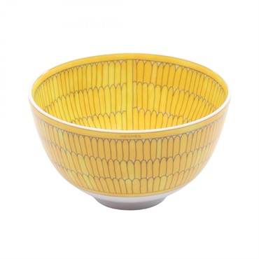 HERMES Soleil d'Hermès Bowl PM Tableware Pottery Yellow White Gray Used unisex