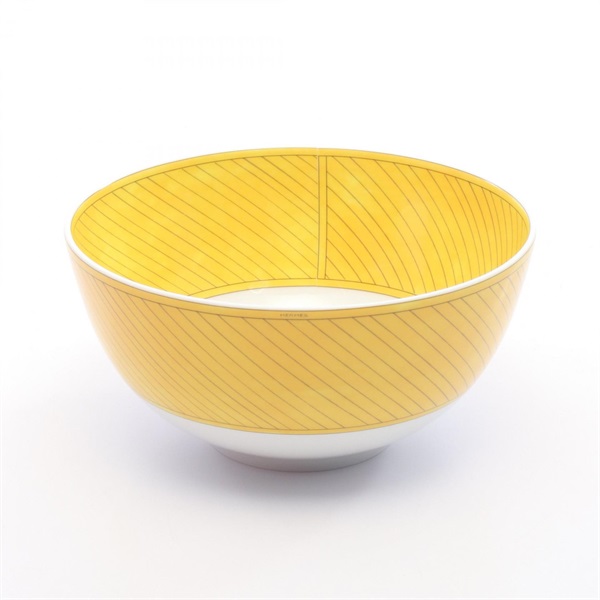 HERMES Soleil d'Hermès Bowl GM Tableware Pottery Yellow White Gray Used unisex