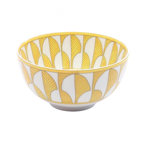 HERMES Soleil d'Hermès Bowl MM Tableware Pottery Yellow White Used Women