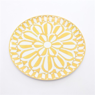 HERMES Soleil d'Hermès Tart Platter Tableware Pottery Yellow White Gray Used
