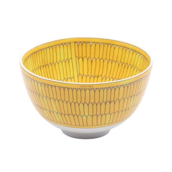 HERMES Soleil d'Hermès Bowl PM Tableware Pottery Yellow White Gray Used unisex
