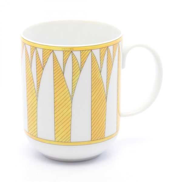 HERMES Soleil d'Hermès Mug Tableware Pottery Yellow White Gray Used unisex