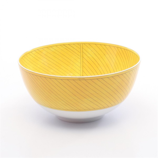HERMES Soleil d'Hermès Bowl GM Tableware Pottery Yellow White Gray Used unisex