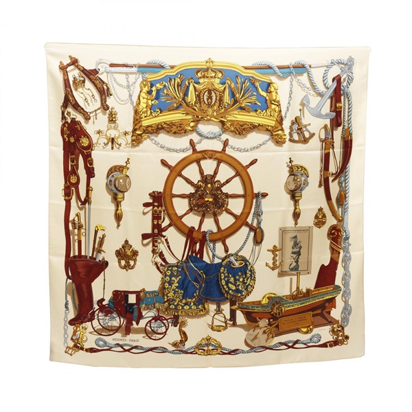 HERMES Carre90 MUSEE Scarf silk Beige Multicolor Used Women