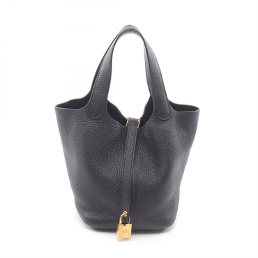HERMES Picotin Lock PM Handbag Clemence leather Black Used Women GHW Y