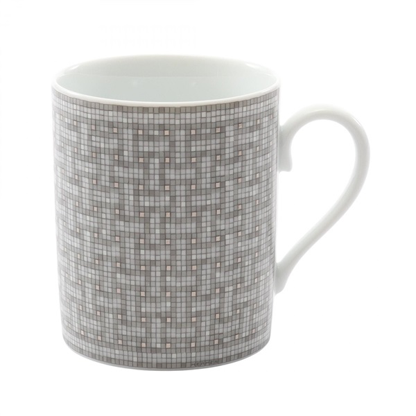 HERMES Mosaic Mug 24 Tableware Pottery White Gray Used unisex 11