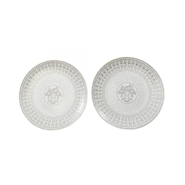 HERMES Mosaic 24 Dessert Plate Tableware Pottery Gray Used unisex