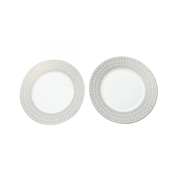 HERMES Mosaic 24 Dinner Plate Tableware Pottery White Used unisex
