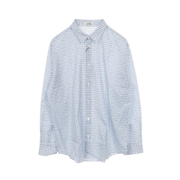 HERMES Long sleeve shirt Tops cotton Blue White Used mens size 43/17