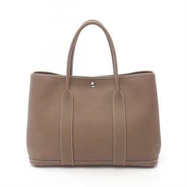 HERMES Garden party PM Tote Bag Negonda leather Brown Etoupe Grey Used SHW Y