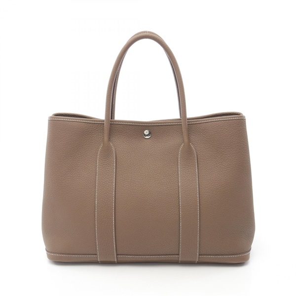HERMES Garden party PM Tote Bag Negonda leather Brown Etoupe Grey Used SHW Y