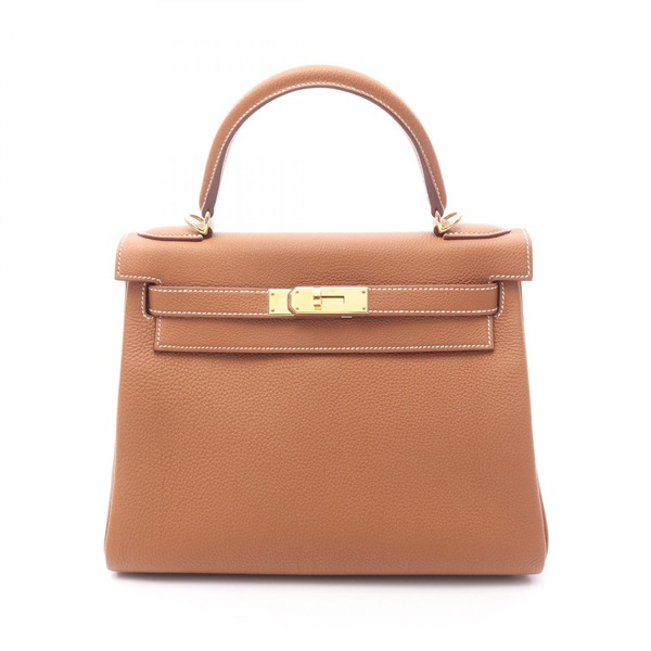 HERMES Kelly 28 Shoulder Handbag Togo leather Brown Gold Used Women B GHW
