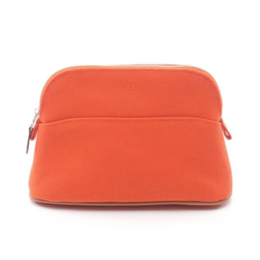 HERMES Bolide pouch 20 bag canvas leather Orange Brown Feu Used Women SHW