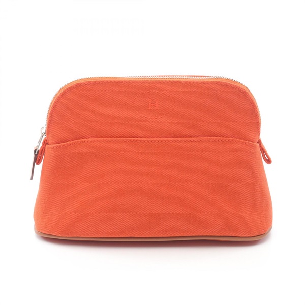 HERMES Bolide pouch 20 bag canvas leather Orange Brown Feu Used Women SHW