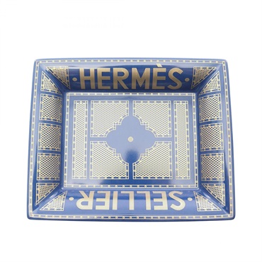 HERMES Vid Poche Hermes Sellier Tray Pottery Blue Gold Used unisex