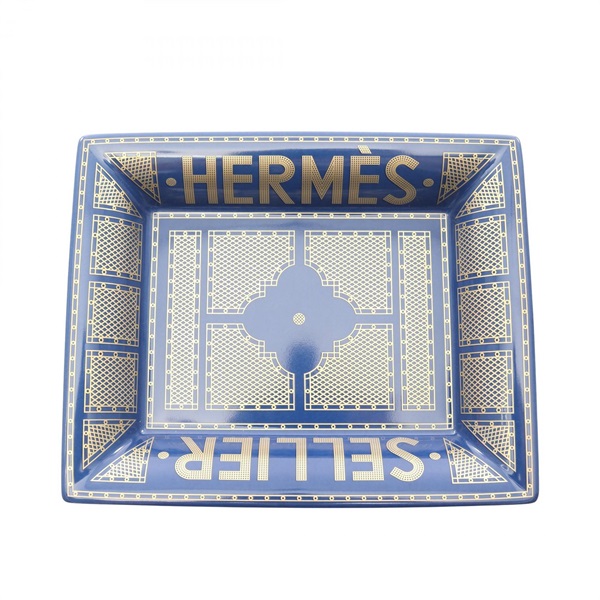 HERMES Vid Poche Hermes Sellier Tray Pottery Blue Gold Used unisex